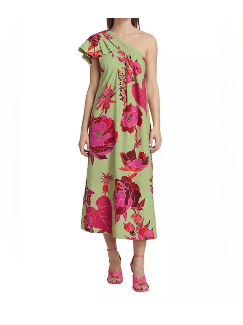 FARM Rio Fresh Garden One-Shoulder Floral Midi Dress XS